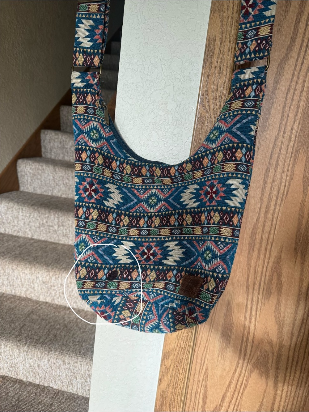 Boho Aztec Pattern Crossbody Bag in Blue and Cream - Picture 9 of 9